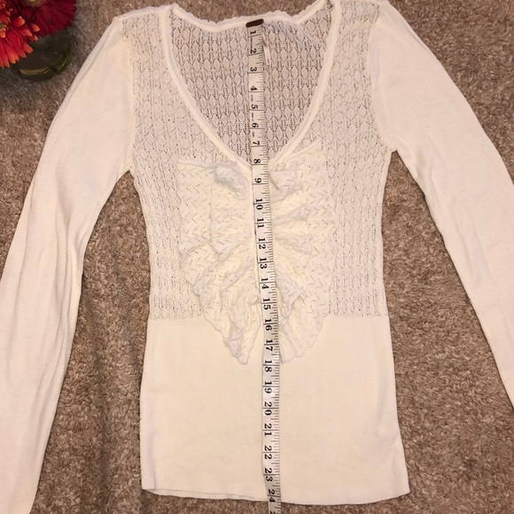 Free People thin crochet deep V Neck w/ Ruffle Sweater - Picture 7 of 7